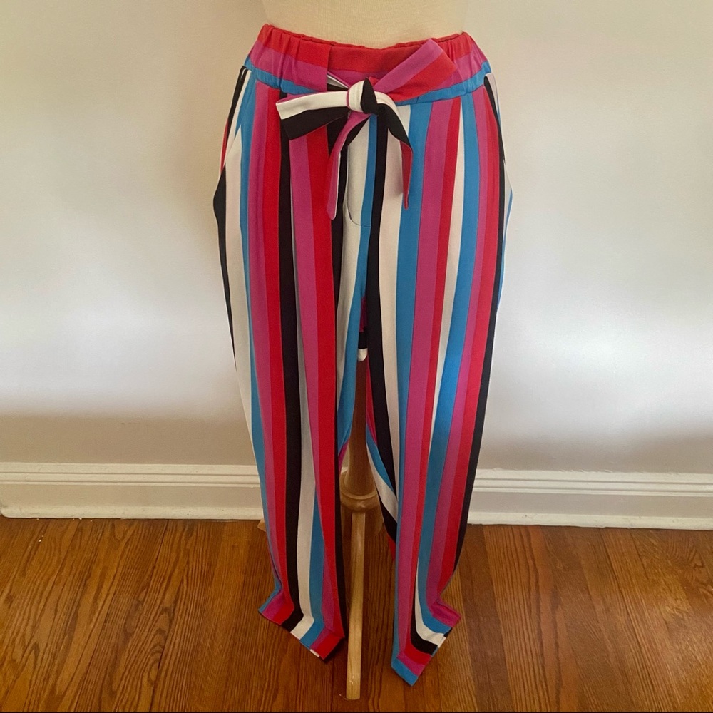 EXPRESS Mid Rise Jersey Sash Multi Colored Stripe Pant M